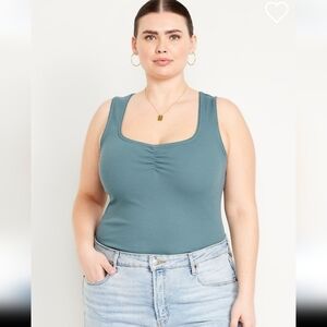 Old Navy: Cinched Rib-Knit Crop Tank Top w/Lace Trim, PENSIVE BLUE, XXL, BNWT